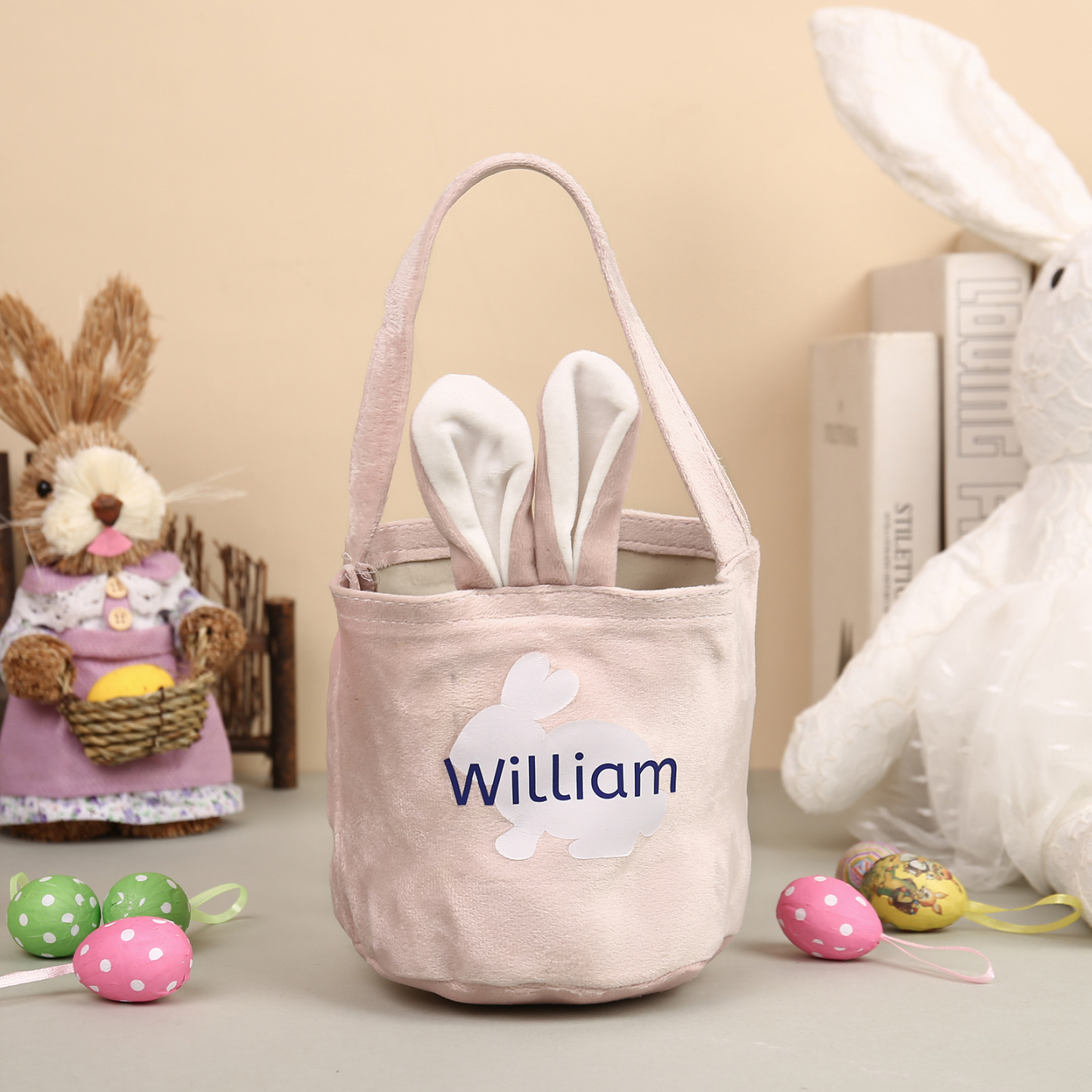 Pascua-Bolsa de conejo con 1 nombre personalizado-Jessemade ES