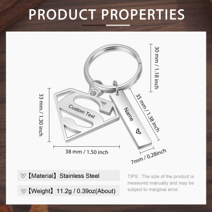 A mi papá - Llavero Superman con 1 nombre personalizado con texto-Jessemade ES