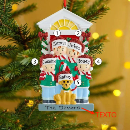 Navidad-Muñecos con perro ornamentos navideños 5 nombres con texto personalizados Adorno de Madera