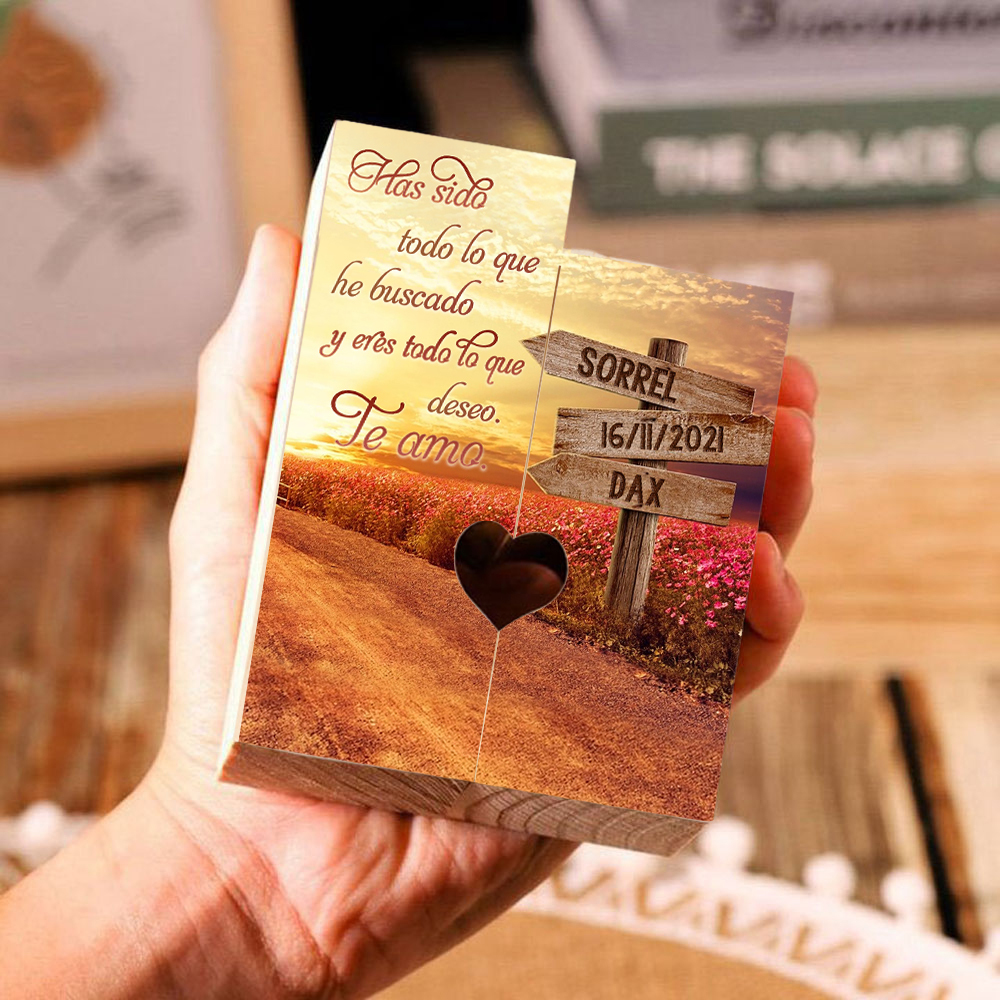 Candelero para pareja de madera de dos piezas sin candela con 2 nombres y fecha personalizados-Jessemade ES