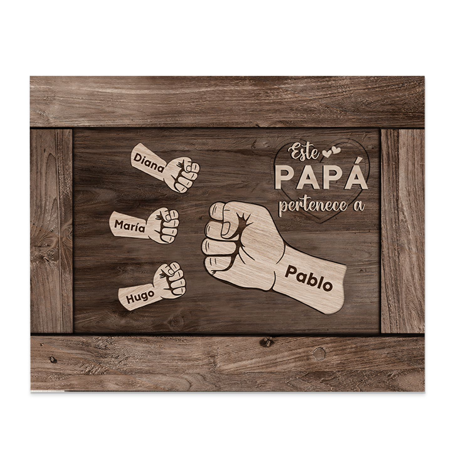 A mi papá - Lámina marco de madera puño con puño 4 nombres personalizados-Jessemade ES