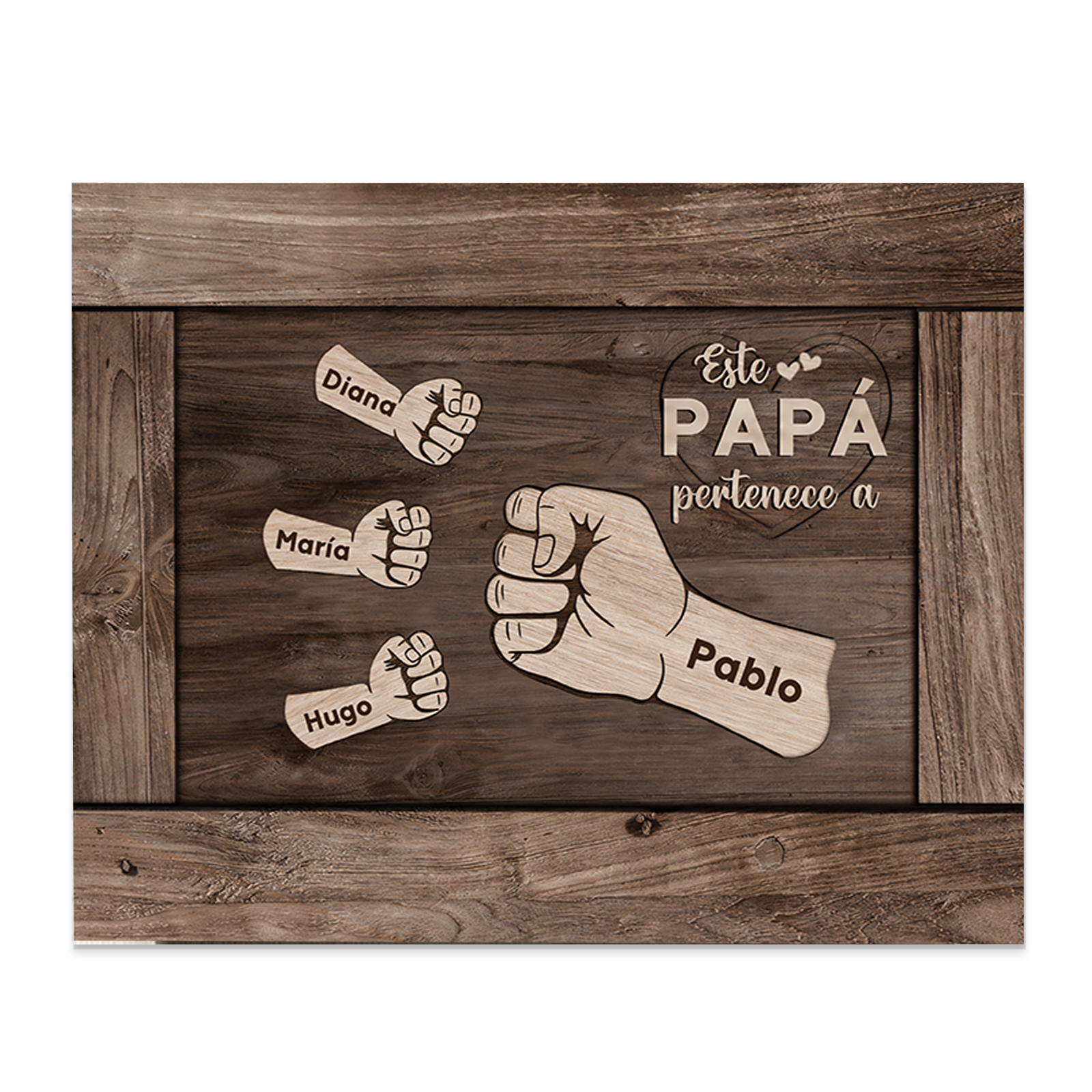 A mi papá - Lámina marco de madera puño con puño 4 nombres personalizados-Jessemade ES