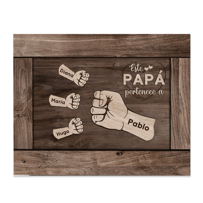 A mi papá - Lámina marco de madera puño con puño 4 nombres personalizados-Jessemade ES