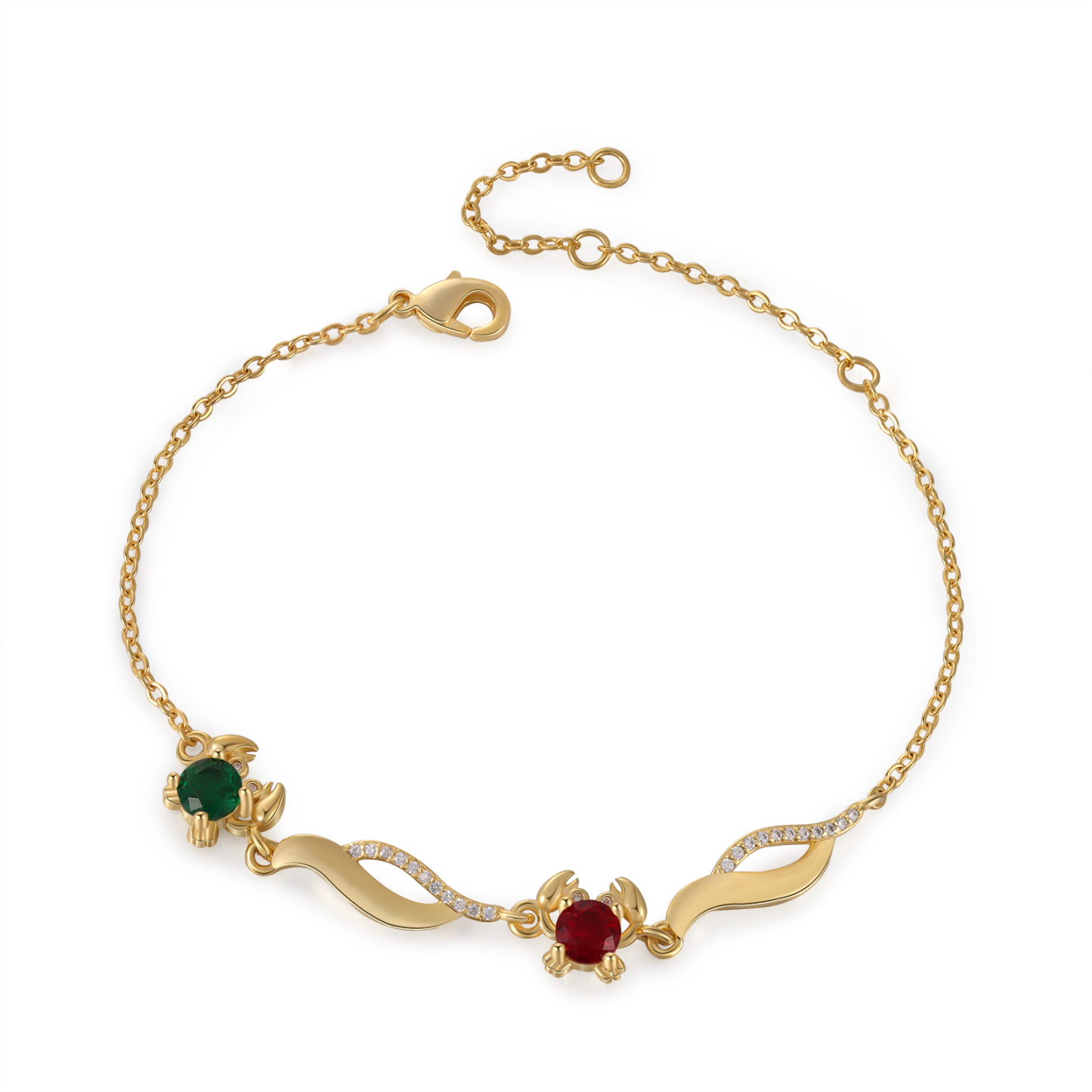 Pulsera con dije de cangrejo para mujer personalizada con 2 nombres y 2 piedras de nacimiento-Jessemade ES