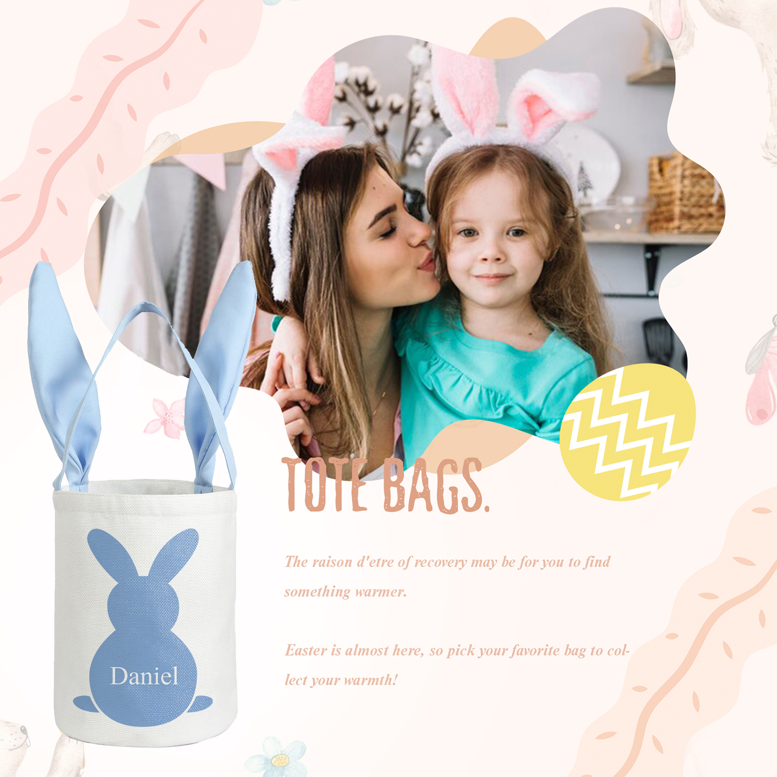 Pascua-Bolsa de conejo con 1 nombre personalizado-Jessemade ES