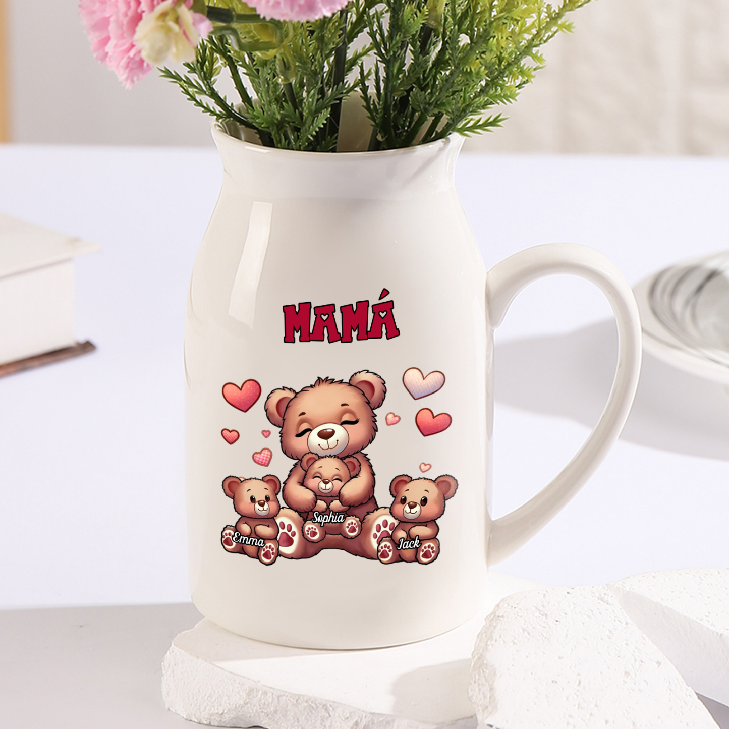 Florero de cerámica mamaosa y sus bebés 2-8 nombres personalizados con texto decoración del hogar-Jessemade ES