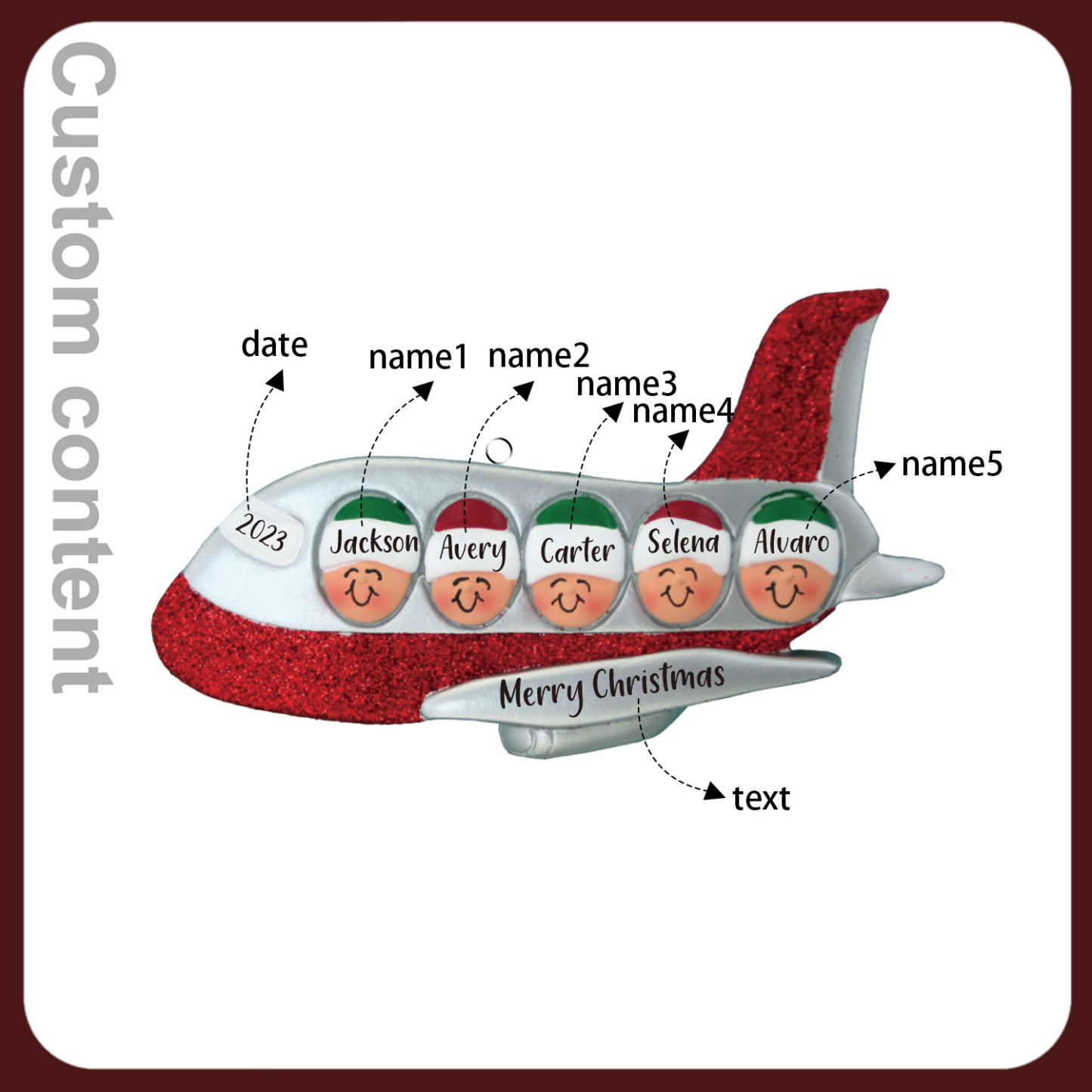 Navidad-Ornamento muñecos navideño de madera viaje en avión 5 nombres, 1 texto y 1 año personalizados adorno del árbol-Jessemade ES