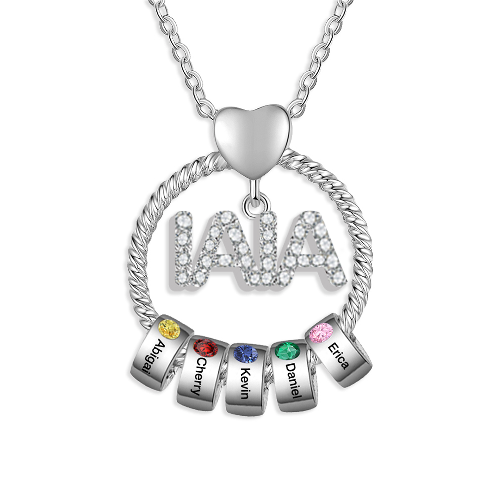Collar a abuela con colgante de "IAIA" con 5 nombres y 5 piedras de nacimiento personalizados | Jessemade-Jessemade ES