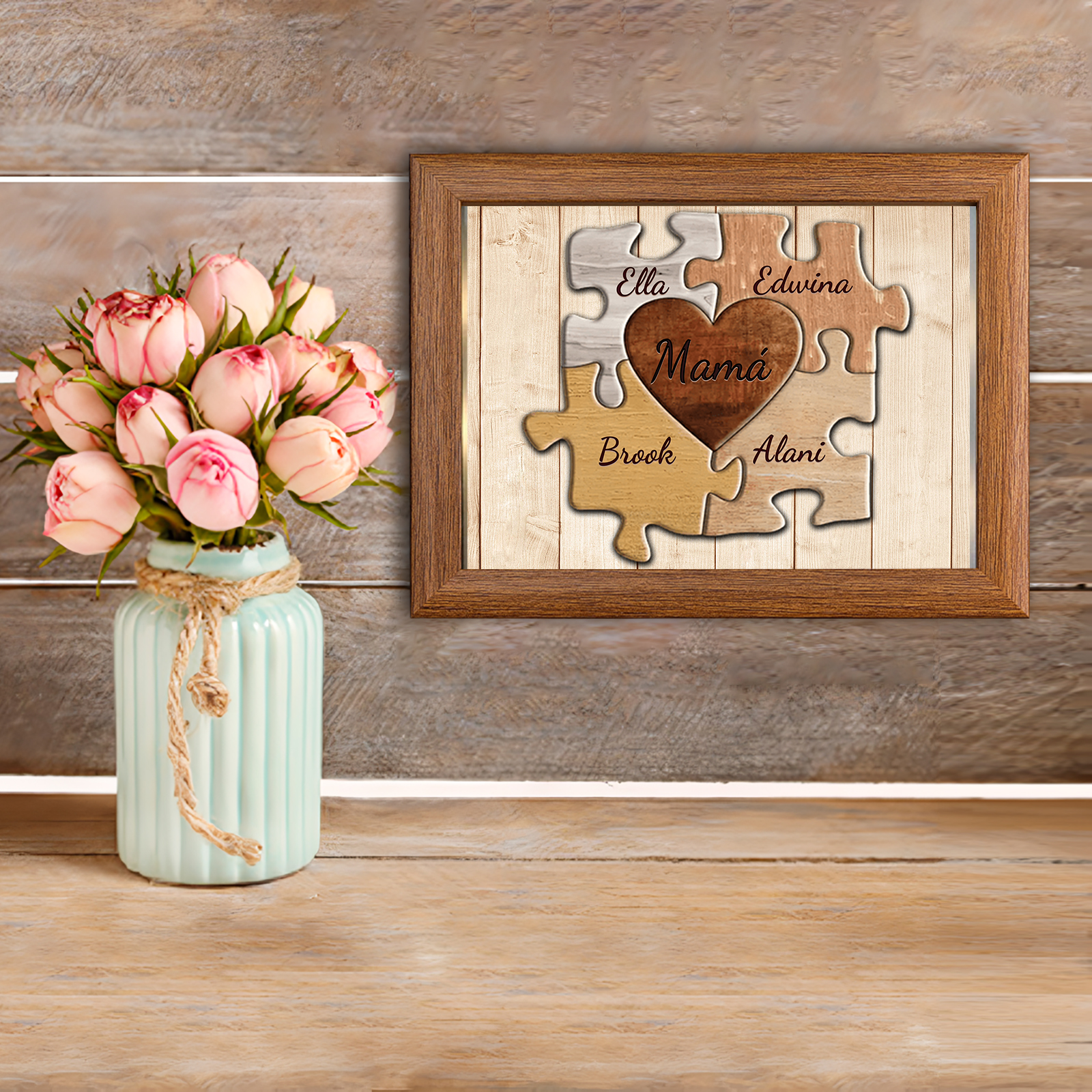 A mi mamá-Marco de 3-9 nombres personalizados rompecabezas de madera-Jessemade ES