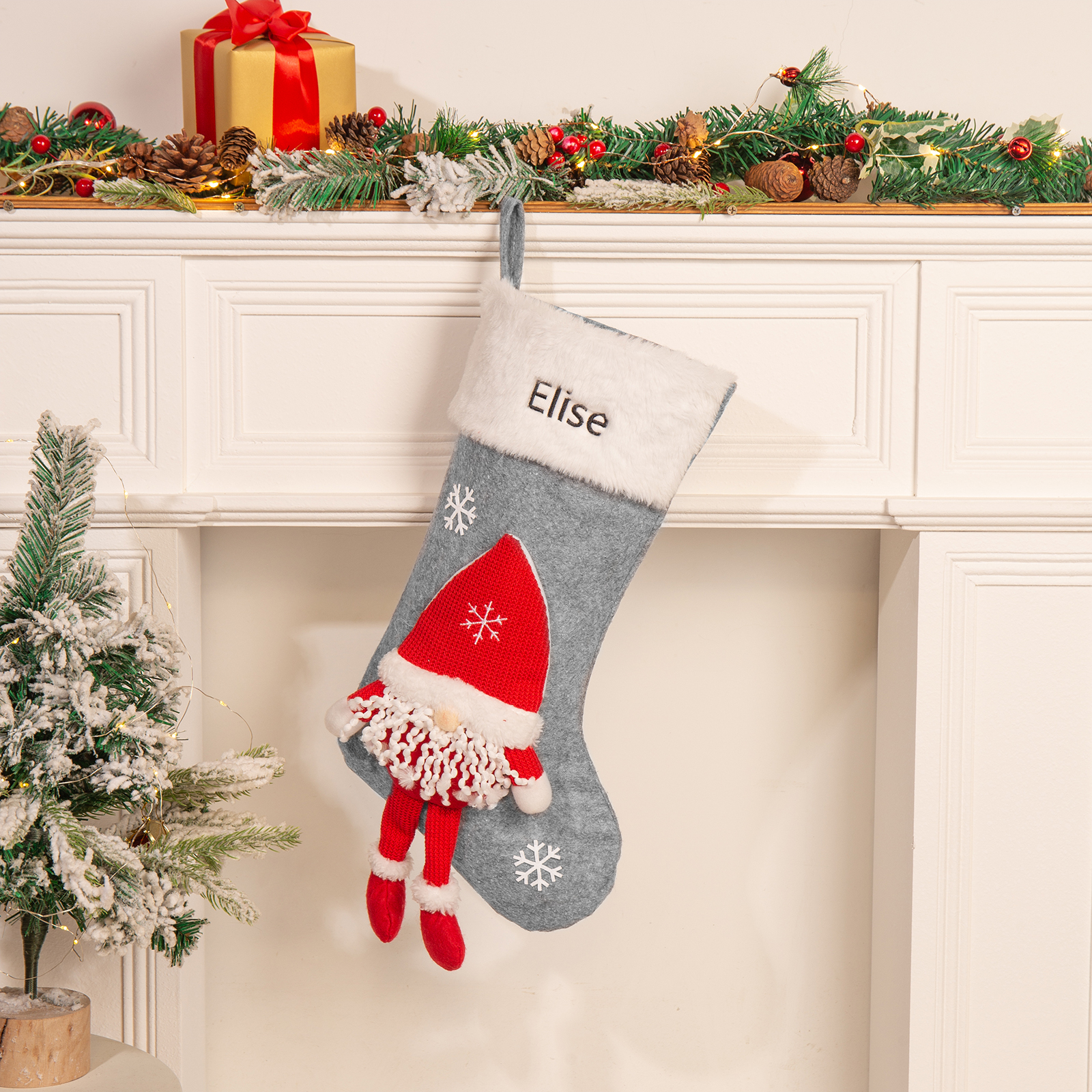 Adornos de medias navideñas con muñeco de genio Bolsa de regalo 1 Nombre personalizado-Jessemade ES