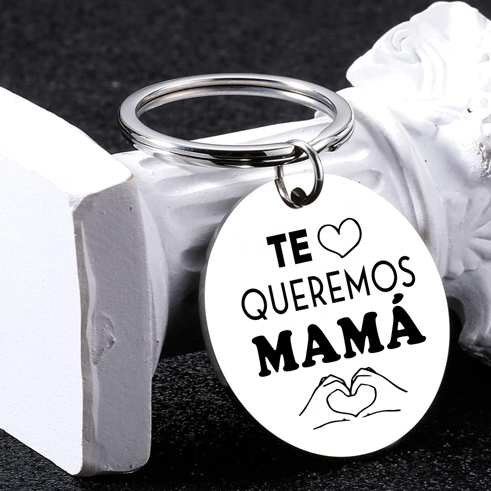 A mi mamá - Llavero de placa redonda "te queremos mamá" con 1 foto personalizada-Jessemade ES