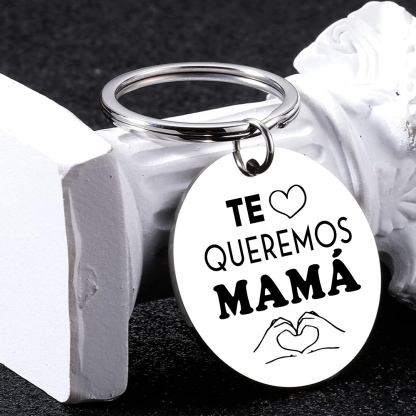 A mi mamá - Llavero de placa redonda "te queremos mamá" con 1 foto personalizada-Jessemade ES
