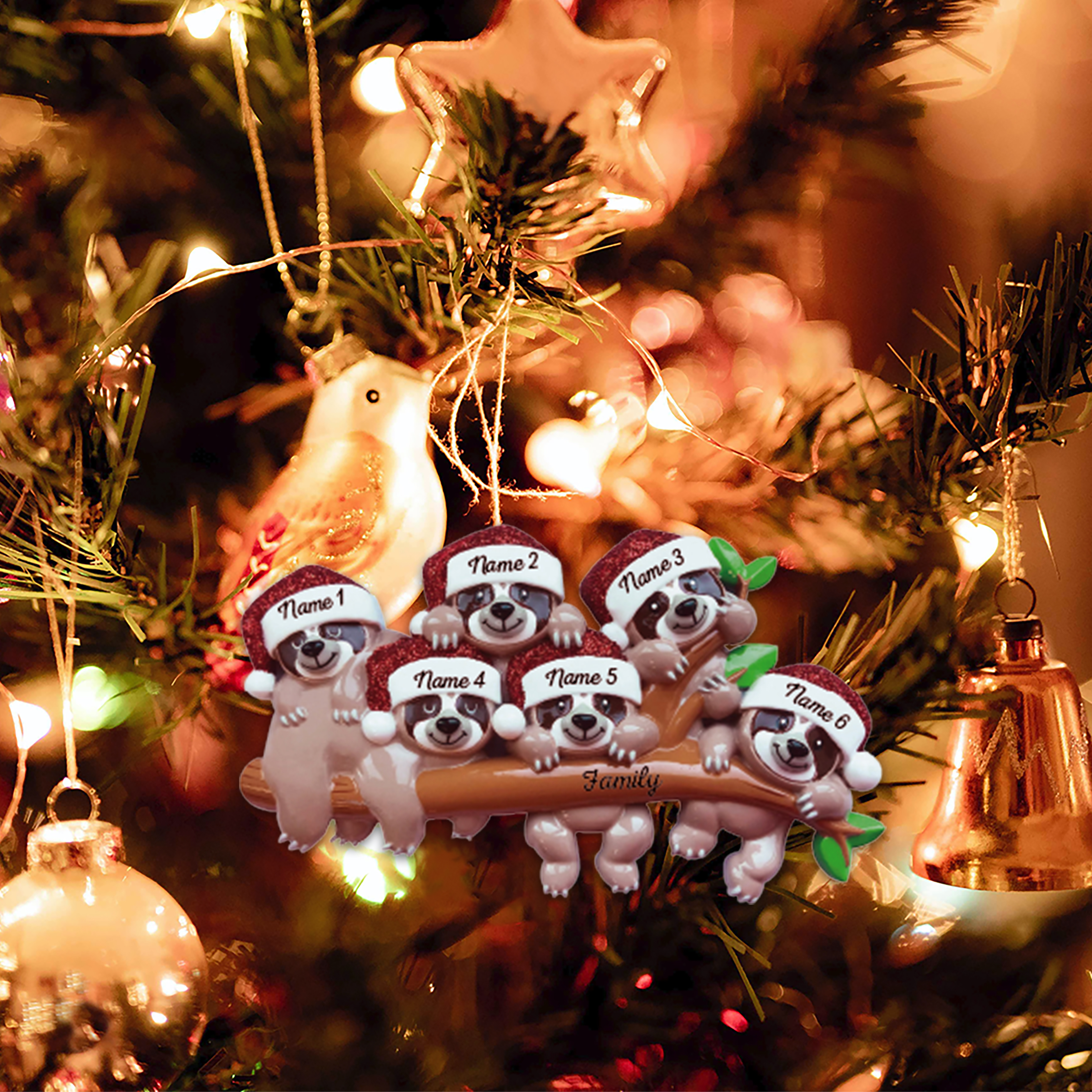 Navidad-Ornamento la familia de pereza 4 nombres y apellido personalizados adorno del árbol