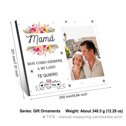 A mi mamá-Lámina marco de madera para mamá personalizado con 1 texto y 1 foto-Jessemade ES