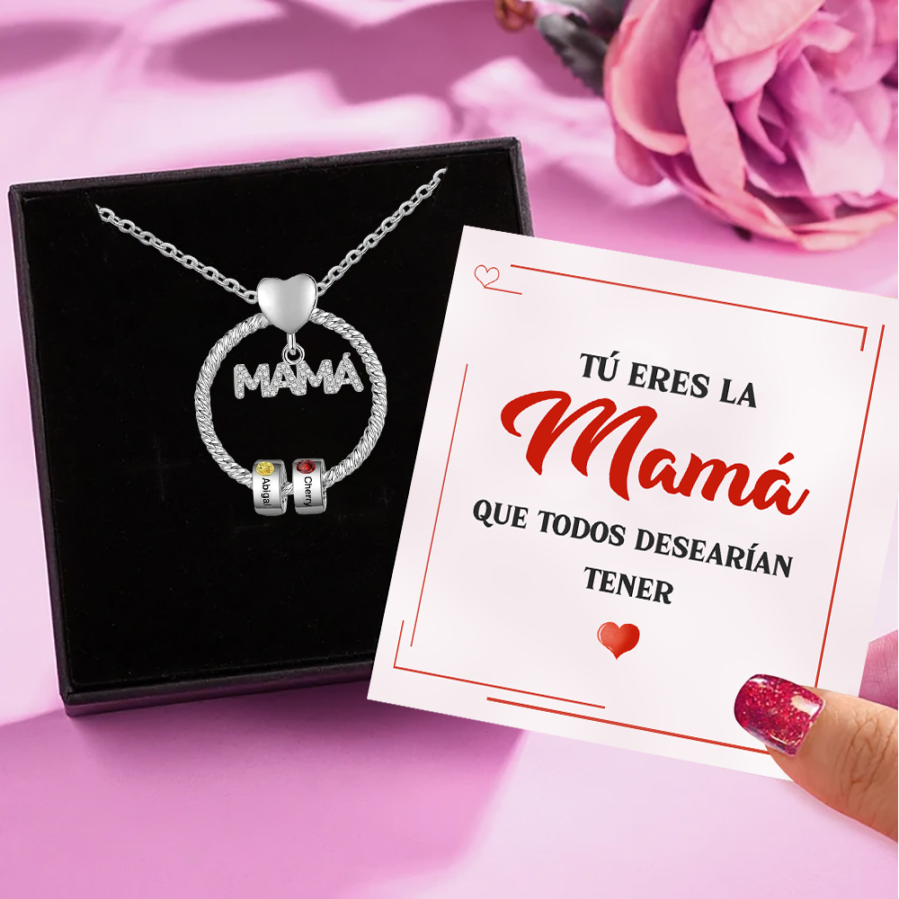 Collar 1-5 nombres y piedras de nacimiento personalizados con colgante de "MAMÁ" color plateado | Jessemade-Jessemade ES