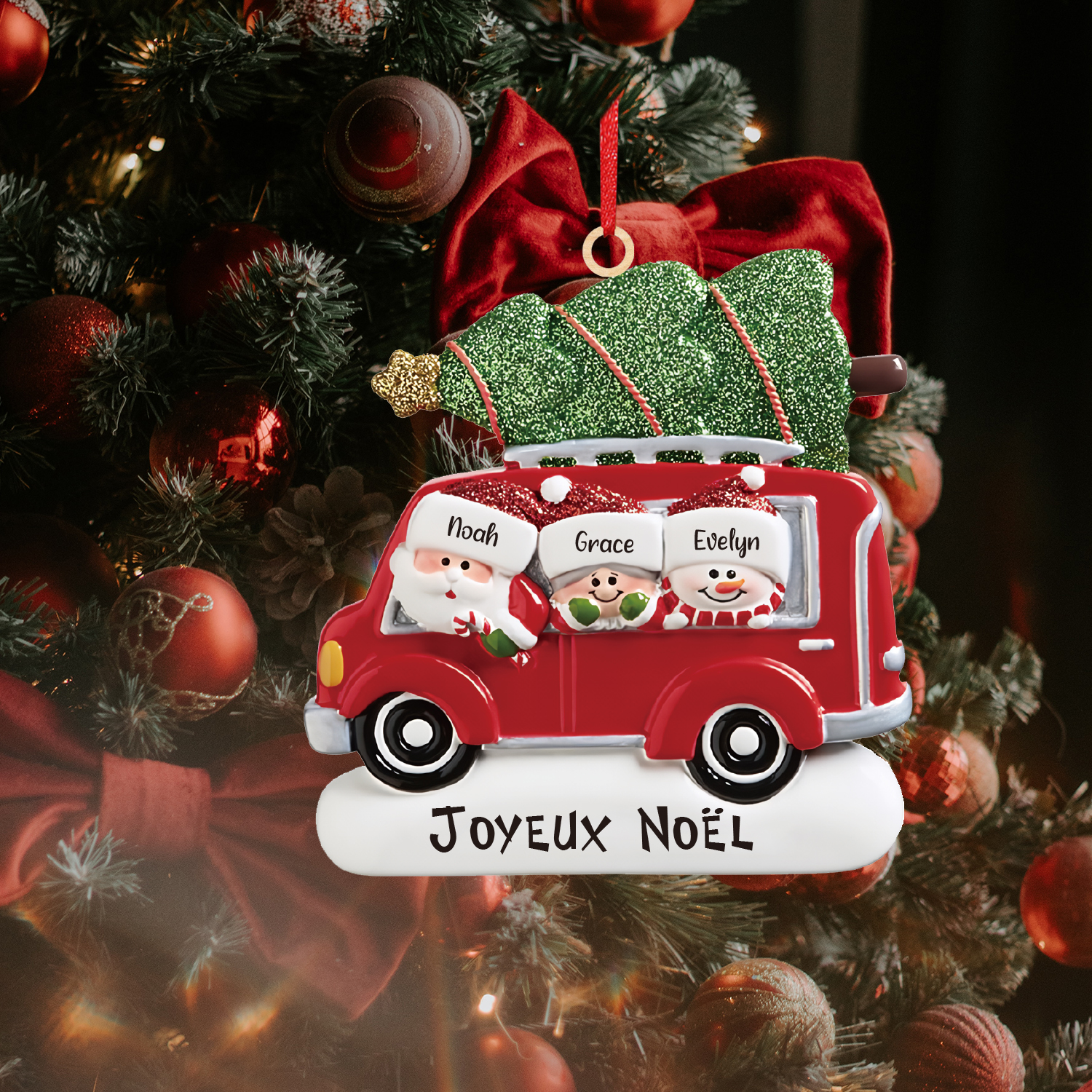 Navidad-Ornamento muñecos navideño de madera Papá Noel y niños texto y 3 nombres personalizados adorno del árbol-Jessemade ES