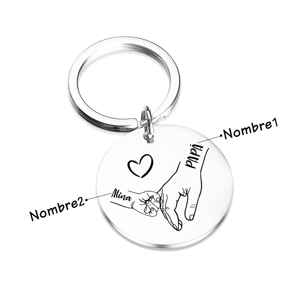 A mi papá-Llavero 2-4 nombres de placa redonda manos cogidas-Jessemade ES