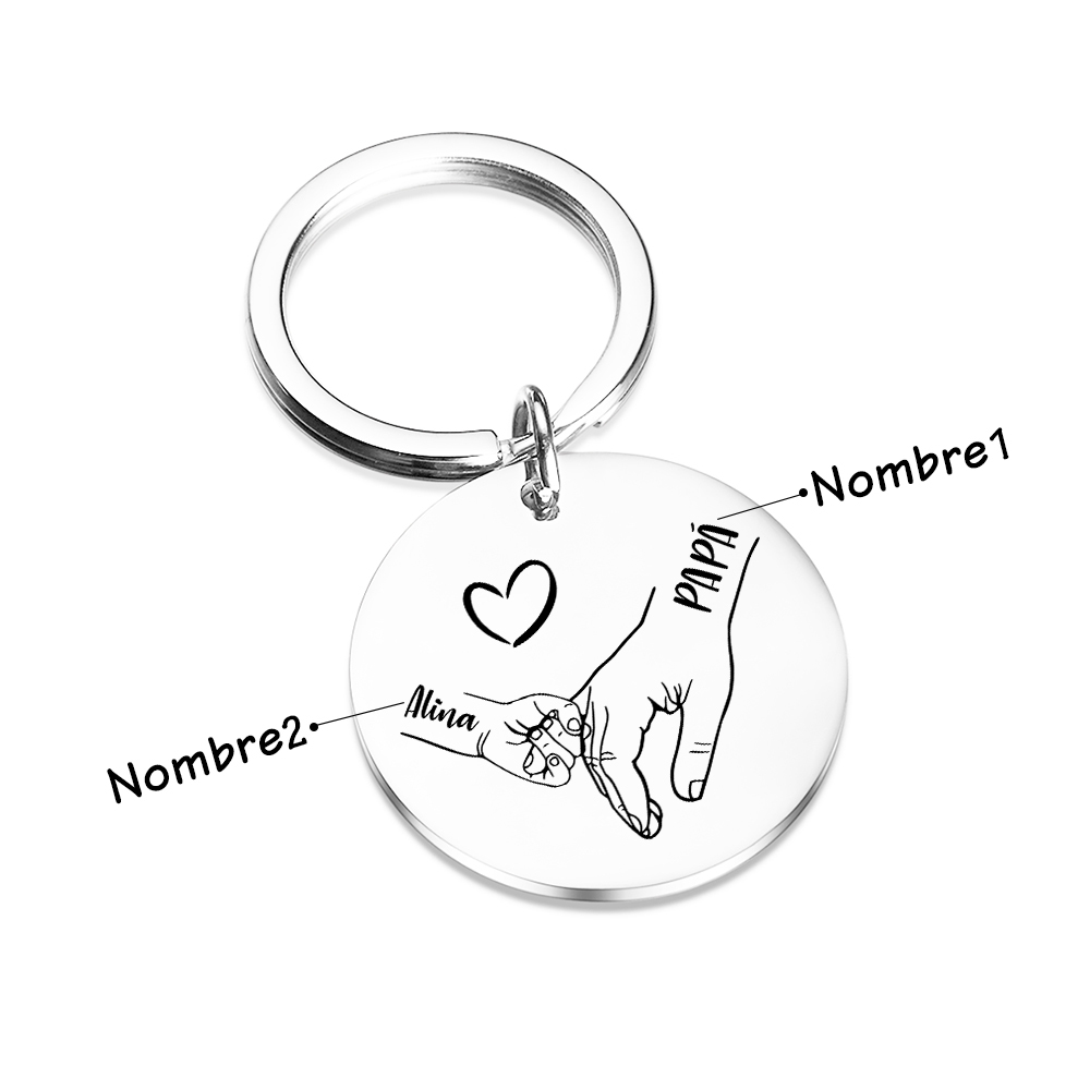 A mi papá-Llavero 2-4 nombres de placa redonda manos cogidas-Jessemade ES