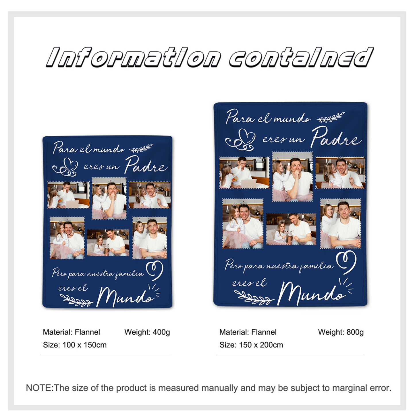 A mi padre-Manta de buen calidad personalizada con 6 fotos-Jessemade ES