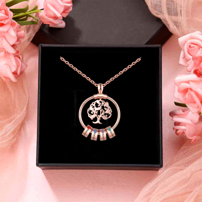 Collar con 1-5 círculos 1-5 piedras de nacimiento y nombres colgante de árbol de la vida oro rosa-Jessemade ES