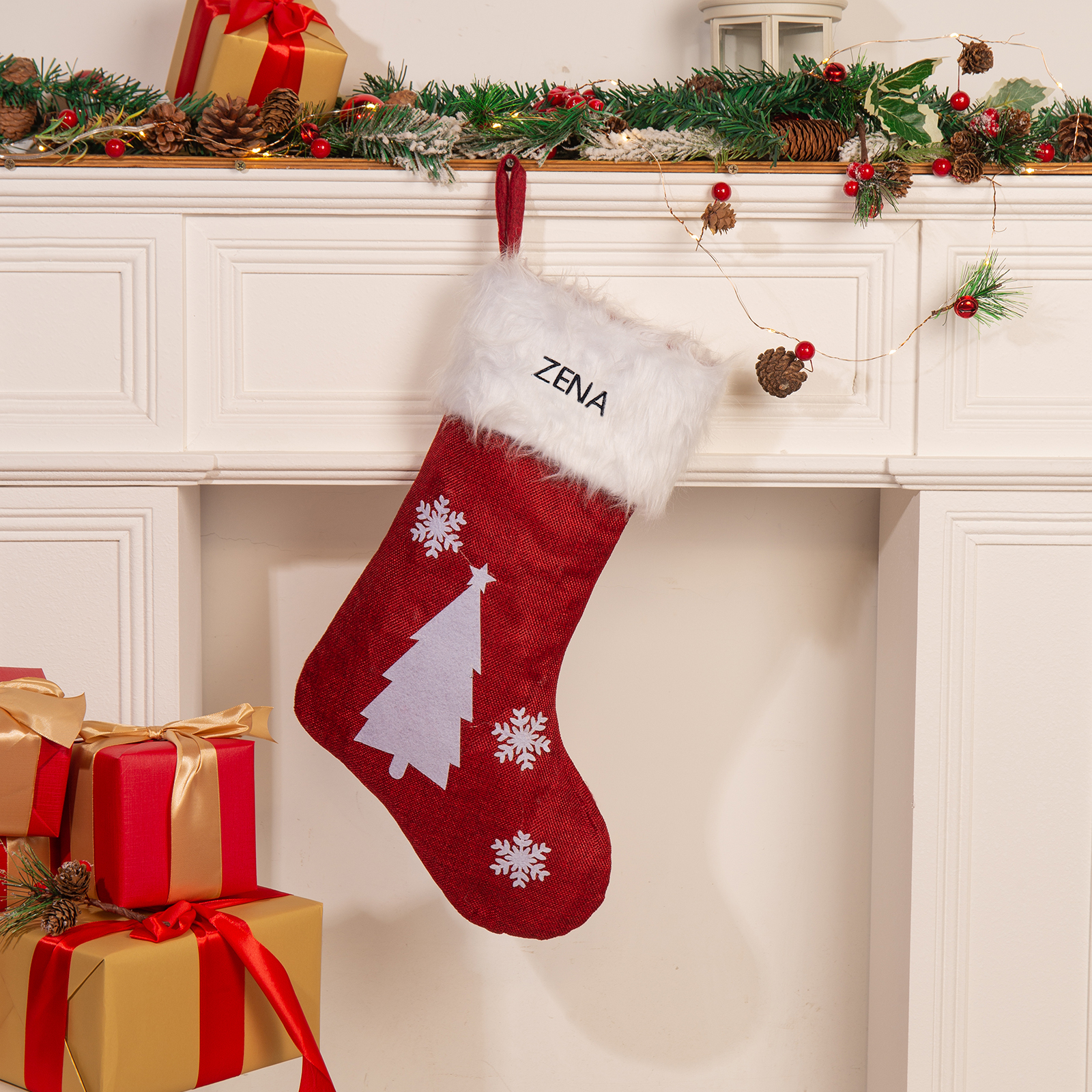 Adornos de medias navideñas con muñeco Bolsa de regalo 1 Nombre personalizado-Jessemade ES