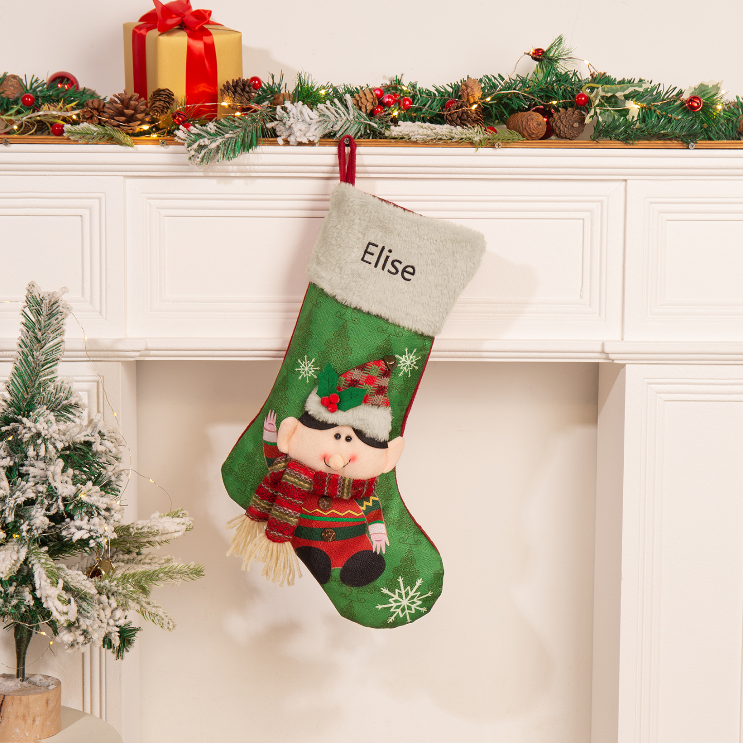 Adornos de medias navideñas con muñeco Bolsa de regalo 1 Nombre personalizado-Jessemade ES