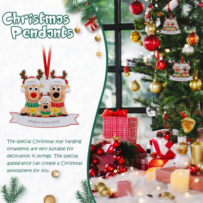 Navidad-Ornamento con muñecos familia de renos 3 nombres personalizados con texto adorno de árbol