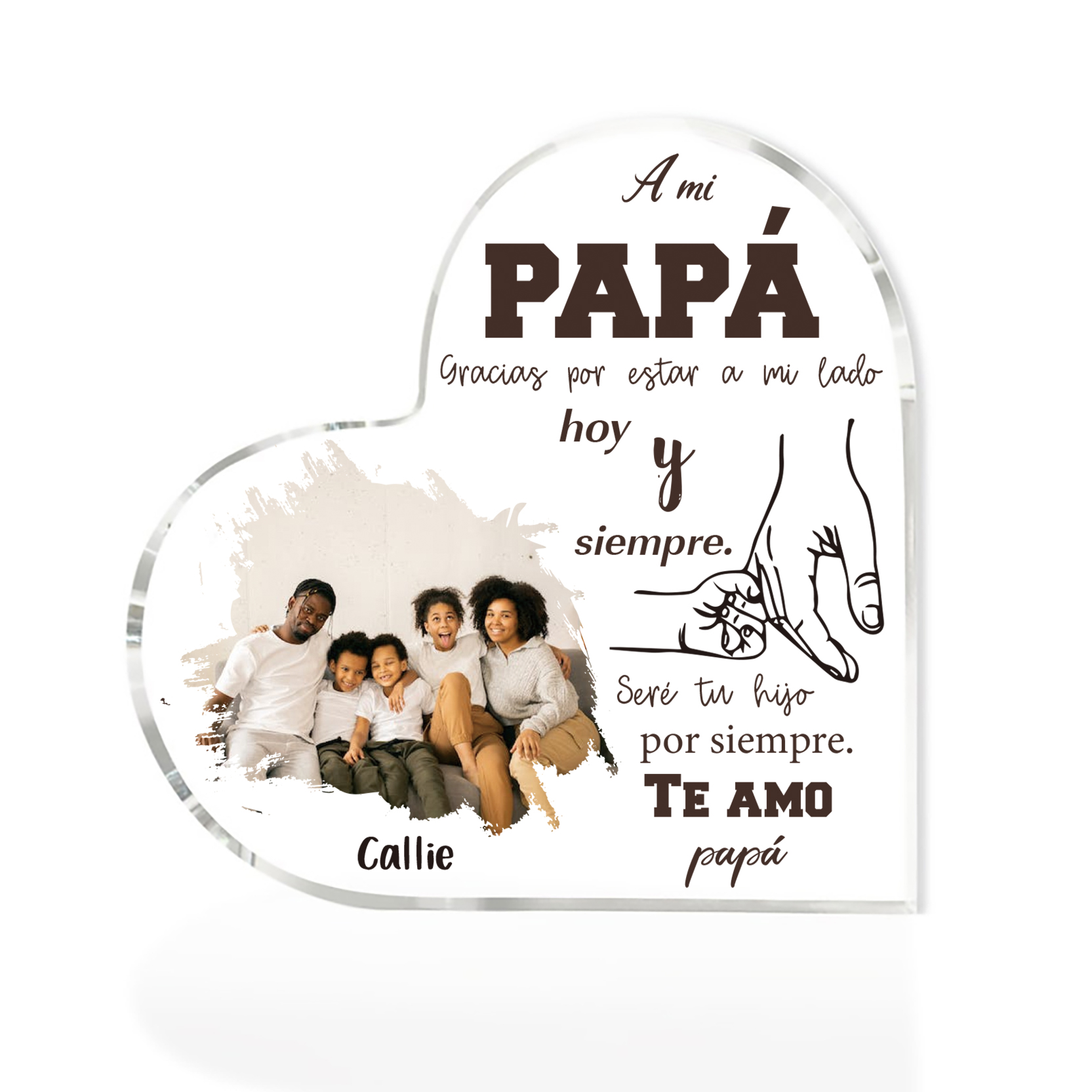 A mi papá-Placa de acrílico en forma de corazón papá e hijo con 1 nombre y 1 foto personalizados-Jessemade ES