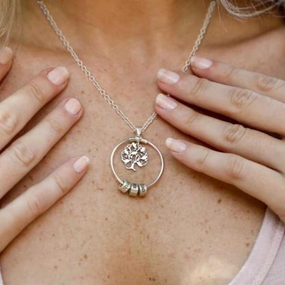 Collar con 1-5 círculos 1-5 piedras de nacimiento y nombres colgante de árbol de la vida plateado-Jessemade ES