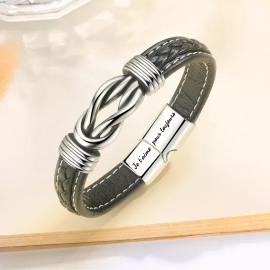 A mi papá-Pulsera de Cuero Nudo Eterno de Acero Inoxidable con 2 Nombres Personalizados