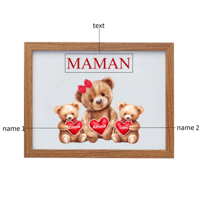 Marco con LED Familia de Osos 1-4 Nombres Personalizados con 1 Texto-Jessemade ES