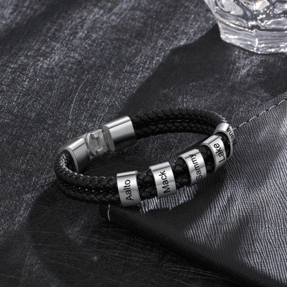 Pulsera 1-8 Nombres Personalizados de Cuero Trenzado con Aros-Jessemade ES