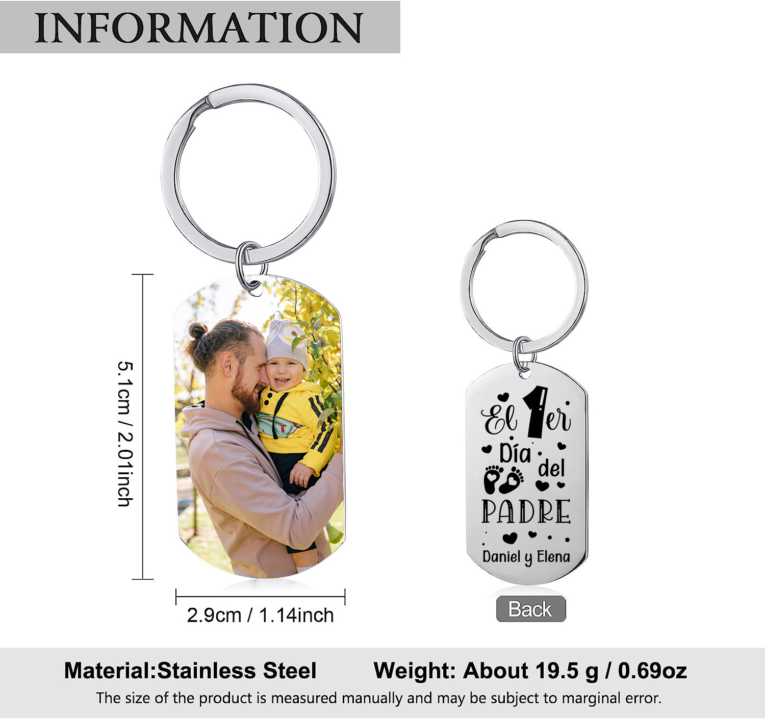A mi papá-Llavero Personalizado El 1er Día del PADRE 1 Foto y 1 Texto-Jessemade ES