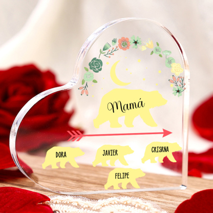 A mi mamá-Placa de acrílico en forma de corazón osos 1-6 nombres personalizados-Jessemade ES