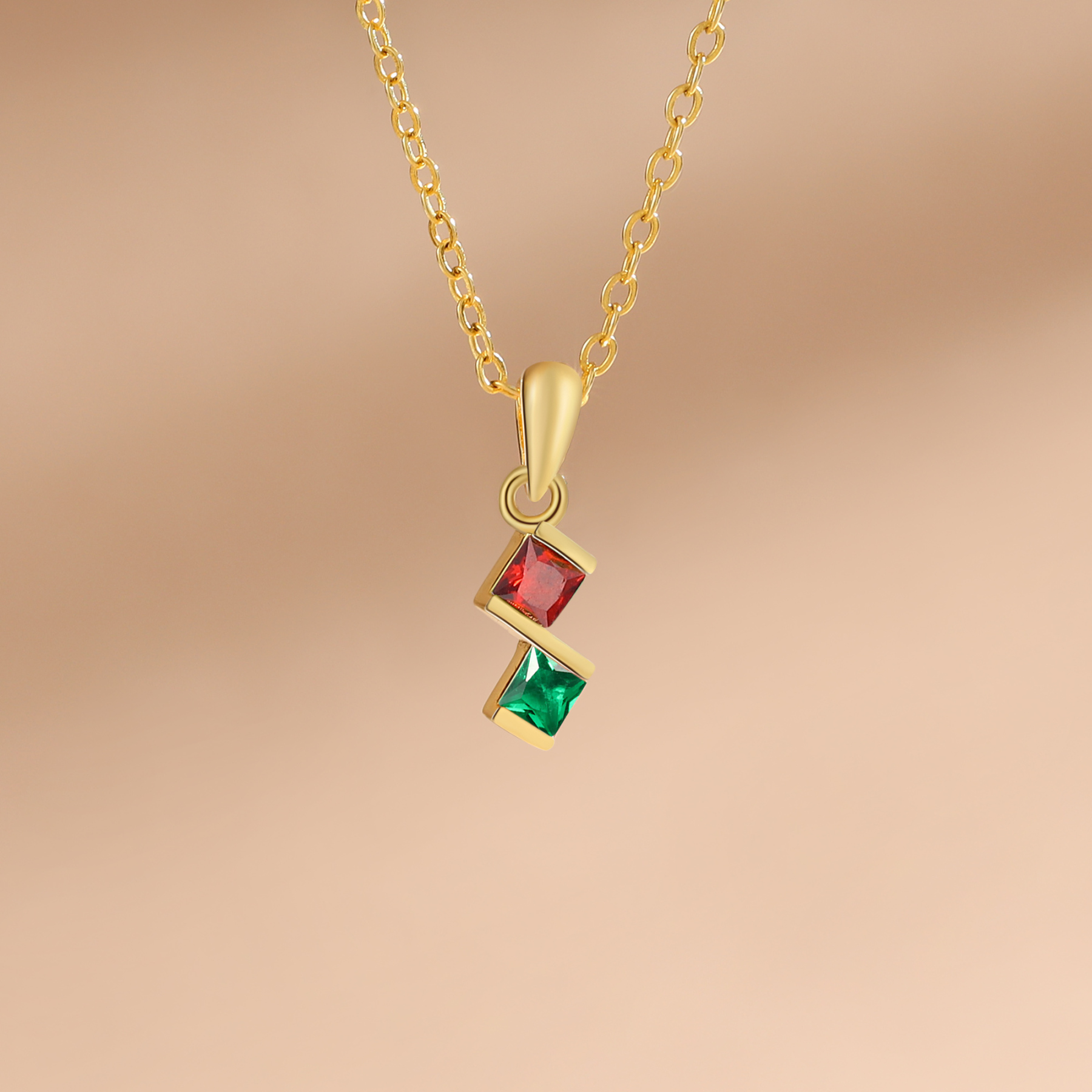 Collar para mujer con 2 piedras de nacimiento personalizadas-Jessemade ES