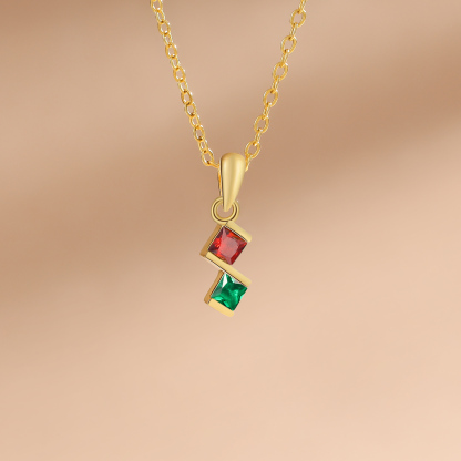 Collar para mujer con 2 piedras de nacimiento personalizadas-Jessemade ES