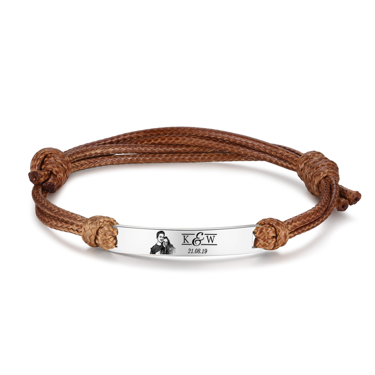 Pulseras de cuerda con placa personalizada con 2 letras, fecha y foto-Jessemade ES