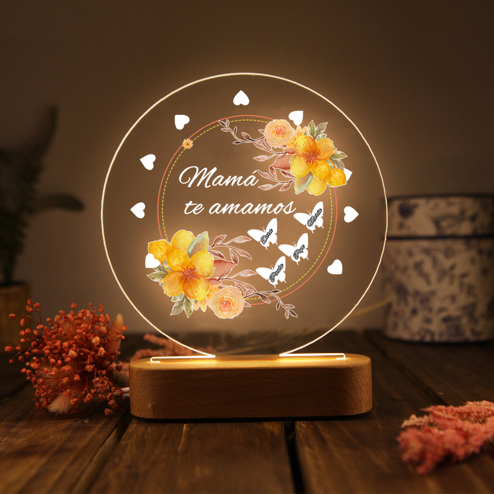 A mi mamá-Lámpara 3D Ilusión Luz de Noche Personalizada con 1-5 Nombres-Jessemade ES
