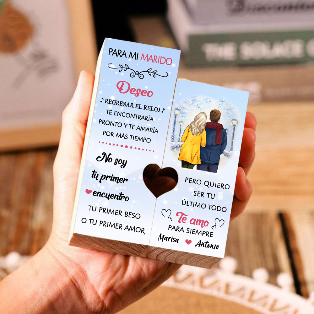 Regalo de Navidad a mi marido-Candelero para pareja de madera de dos piezas sin candela con nombres personalizados-Jessemade ES