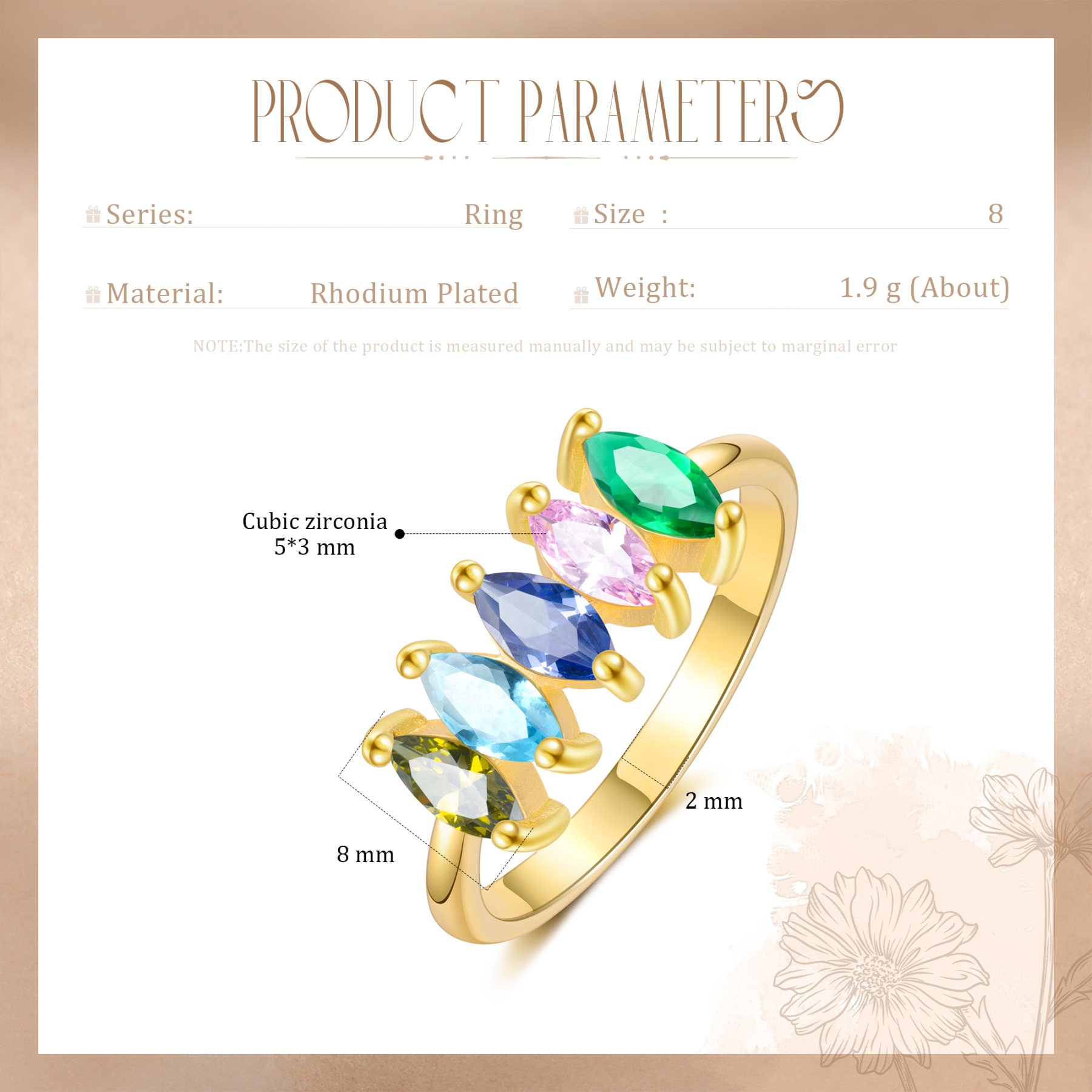 Anillo de zirconias personalizado con 5 piedras de nacimiento anillo familia-Jessemade ES