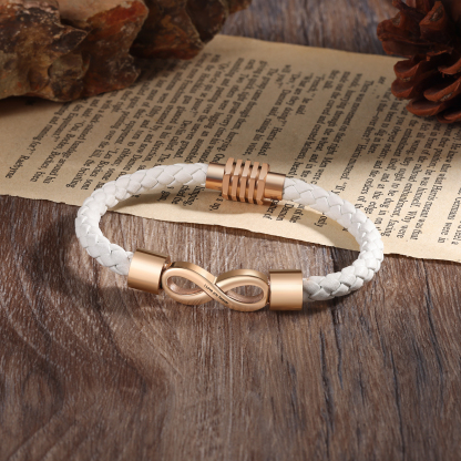 Pulsera de cuero con nudo infinito 1 texto personalizado-Jessemade ES