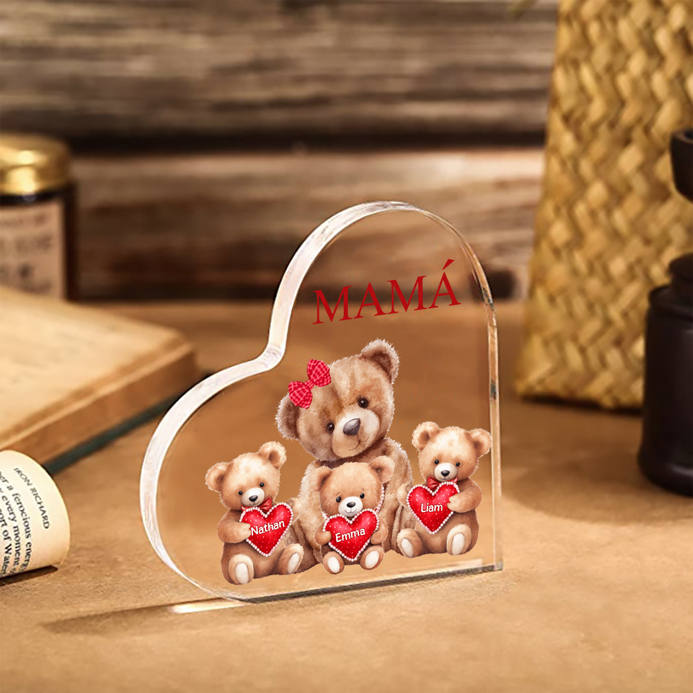 A mi mamá/abuela-Placa de acrílico "Nosotros" en forma de corazón 3 nombres y 1 texto personalizados-Jessemade ES