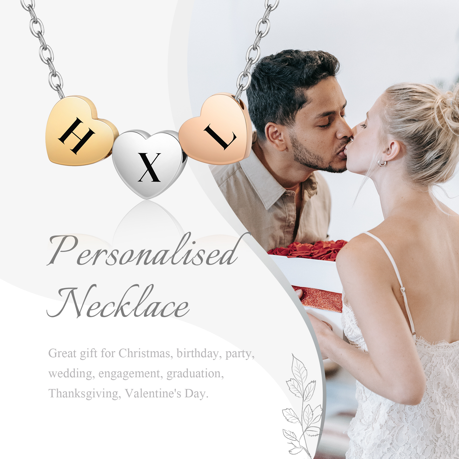 Collar de corazones personalizado con 3 letras-Jessemade ES