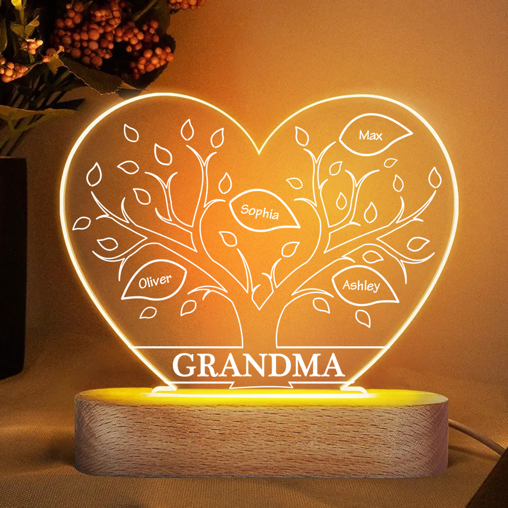 A mi mamá/abuela-Lámpara Personalizada con 2-8 Nombres y Texto "árbol de la vida" 3D Ilusión Luz de Noche-Jessemade ES