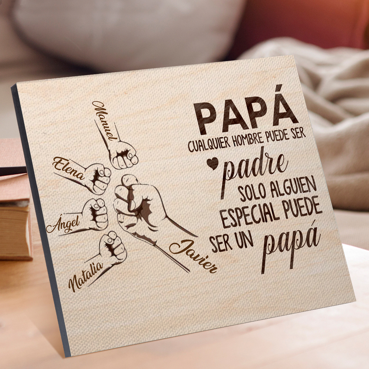A mi papá - Lámina 2-6 nombres personalizados marco de madera puño con puño-Jessemade ES