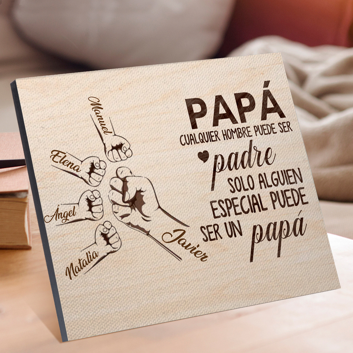 A mi papá - Lámina 2-6 nombres personalizados marco de madera puño con puño-Jessemade ES