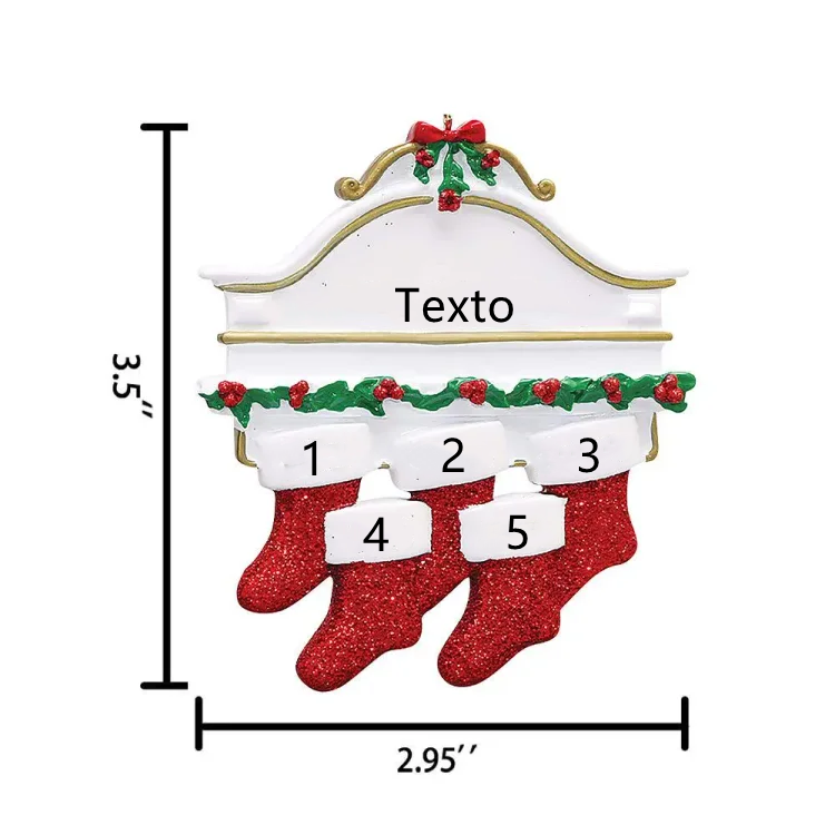 Navidad-Ornamento calcetines navideños 5 nombres personalizados con texto