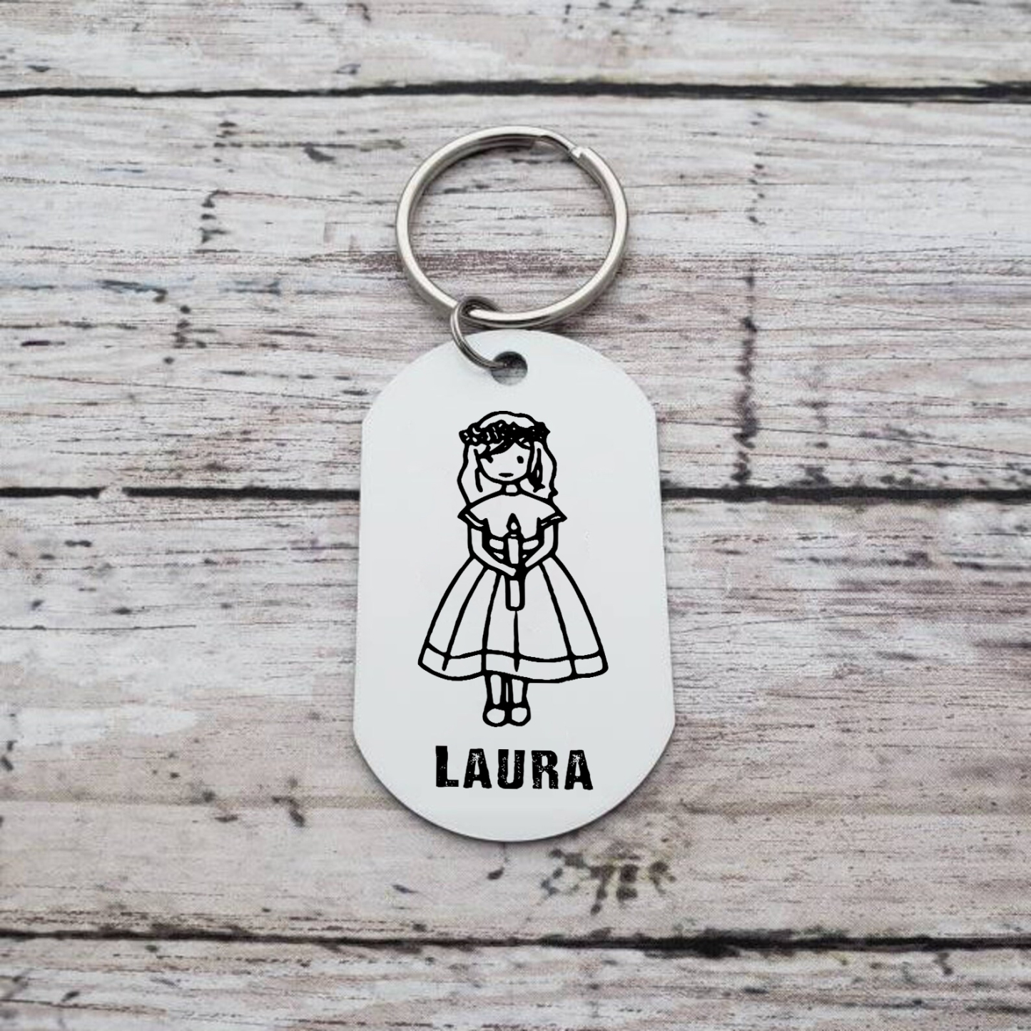 Comunión-Llavero con icono de comunión 1 foto y 1 nombre personalizados-Jessemade ES
