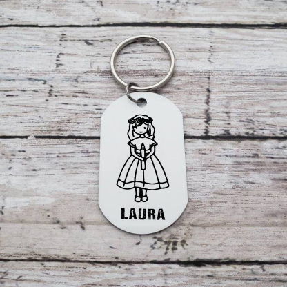 Comunión-Llavero con icono de comunión 1 foto y 1 nombre personalizados-Jessemade ES