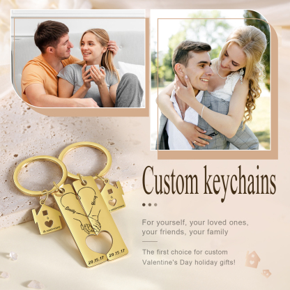 Llavero para pareja manos cogidas 2 nombres, 2 textos personalizados con fecha dije de casa-Jessemade ES